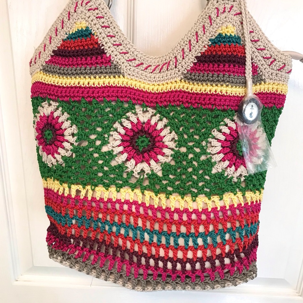 The Sak Ellis Crochet Hobo Bag Boho Granny Square NWOT - Picture 4 of 16